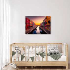 Tablou pe sticlă - Apus de soare, insula Burano, Veneția, Italia (70x50 cm)
