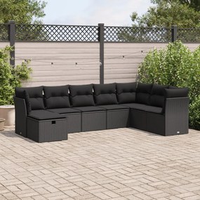 3325331 vidaXL Set mobilier de grădină cu perne, 8 piese, negru, poliratan