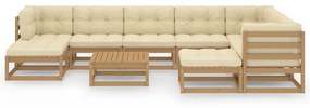 3076812 vidaXL Set mobilier grădină perne, 10 piese, maro miere lemn masiv pin