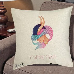 Perna Personalizata Zodiac Capricorn Cowgirl, 40x40 cm, Ecru, Husa Detasabila, Perna Inclusa, BEKZ®