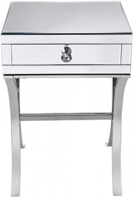 Noptieră din oglindă argintie și picioare din oțel inoxidabil, 38x35x56 cm