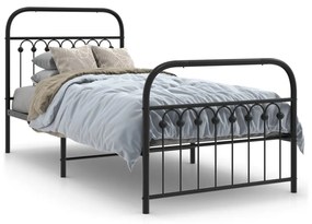 376611 vidaXL Cadru pat metalic cu tăblii de cap/picioare, negru, 90x200 cm