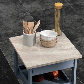 HOMCOM Carucior Bucatarie Sertar 2 Tavi Glisante Blat Fix Lemn Pin MDF 37x37x76cm Gri Stejar | Aosom Romania