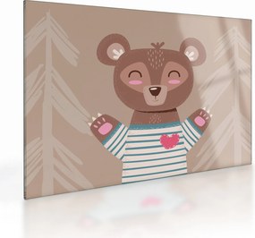 Tablou pe sticlă - Ursuleț de pluș în tricou cu dungi (70x50 cm)