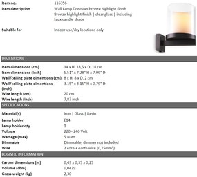 Aplica de perete dimabila design LUX Donovan, bronz