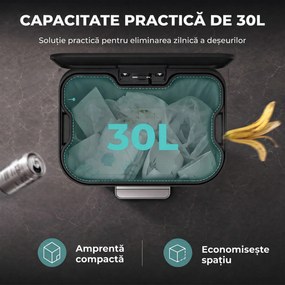 HOMCOM Pubelă de bucătărie dreptunghiulară 30L din oțel inoxidabil, cu închidere silențioasă și găleată detașabilă, argintie | Aosom Romania