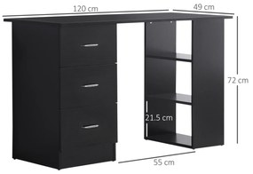 HOMCOM Birou de Calculator Modern, Masa de Lucru cu 3 Sertare și Raft pentru Depozitare, Design Elegant, Negru | Aosom Romania