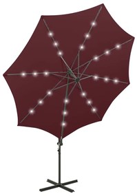 Umbrela suspendata cu stalp si LED-uri, rosu bordo, 300 cm Rosu bordo