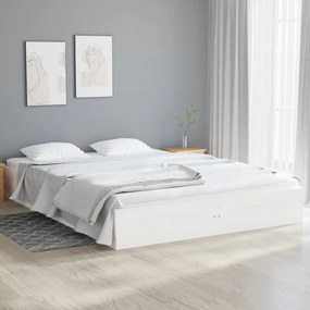 820083 vidaXL Cadru de pat, alb, 140x190 cm, lemn masiv