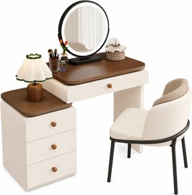 Set VERONA – Masă de Toaletă pentru Machiaj, Oglindă Iluminată LED, Control Touch, trei tipuri culoare, scaun, 80 cm