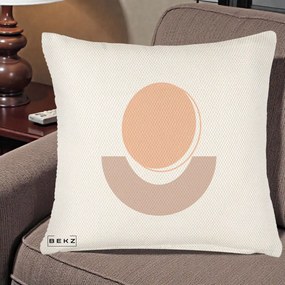 Perna Decorativa Geometric Boho Luna si Disc, 40x40 cm, Crem Reliefat, Husa Detasabila, Perna Inclusa, BEKZ®