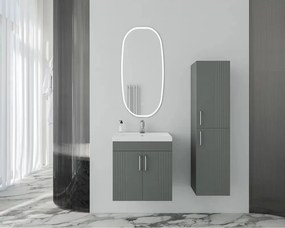 Set dulap baza suspendat Drop Lines Venus cu 2 usi antracit si lavoar 50 cm alb