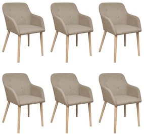 vidaXL Scaune de bucătărie, 6 buc, bej, textil &amp; lemn masiv de stejar