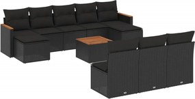 vidaXL Set canapele de grădină cu perne, 11 piese, negru, poliratan