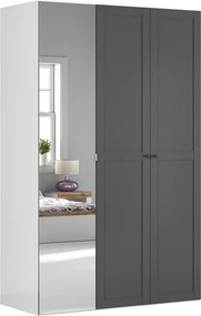 Dulap FLEX, gri grafit/alb, PAL, cu 3 usi si oglinda, 150x66x240 cm