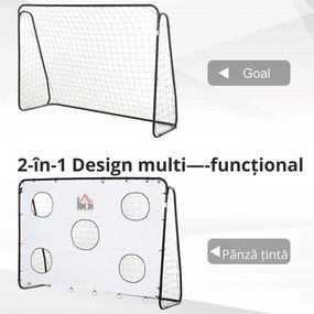 HOMCOM Poarta de Fotbal pentru Adulti Copii Plasa din PE, din Metal si Oxford, Alb si Negru, 240x88x171,5cm | Aosom Romania