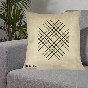 Perna Decorativa Geometric Grid, 40x40 cm, Crem, Husa Detasabila, Perna Inclusa, BEKZ®