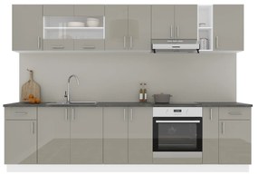 Set Bucatarie Karo V25, Gri Lucios/Alb, MDF, Blat Thermo 28 mm, L 300 cm