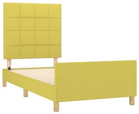 Cadru de pat cu tablie, verde, 90x200 cm, textil Verde, 90 x 200 cm, Cu blocuri patrate