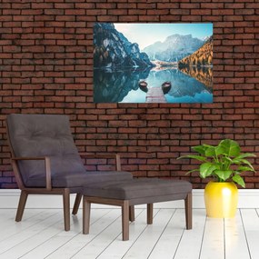 Tablou - Bărci pe Lacul Braies (90x60 cm)