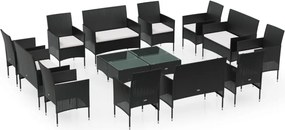 vidaXL Set mobilier de grădină cu perne, 16 piese, negru, poliratan