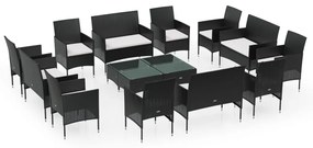 3095956 vidaXL Set mobilier de grădină cu perne, 16 piese, negru, poliratan