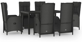 Set mobilier de grădină cu perne, 7 piese, negru/gri, poliratan