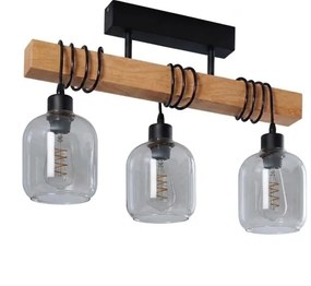 Brilagi - Lustră aplicată WOOD GLASS 3xE27/60W/230V pin/negru/gri fumuriu