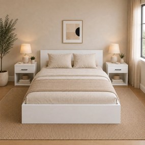 Set 2 Noptiere Remi, 1 Sertar, Alb, 40 x 35 x 40 cm
