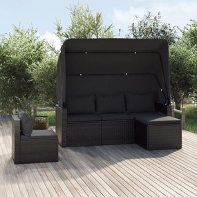 vidaXL Set mobilier de grădină cu perne, 4 piese, negru, poliratan