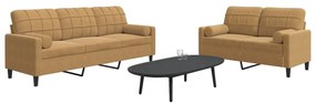 vidaXL Set de canapele cu perne/rulouri, 2 piese, maro, catifea