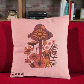 Perna Decorativa Ciuperca Caine Boho, 40x40 cm, Roz, Husa Detasabila, Perna Inclusa, BEKZ®