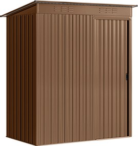 Outsunny Căsuță de Grădină 1.37m² din Metal, Montaj Ușor, Căsuță pentru Unelte de Grădină cu Orificii de Aerisire, Ușă Glisantă, Acoperiș Înclinat și Mănuși, 159x106x181 cm, Maro | Aosom Romania