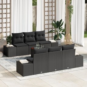 vidaXL Set de canapele pentru grădină cu pernă 7 pcs Negru Rattan poli