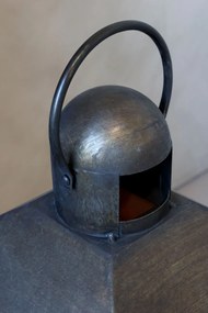 Felinar decorativ pentru lumânări vintage din alamă antichizată și sticlă, 60,5x28x28 cm, „Château"