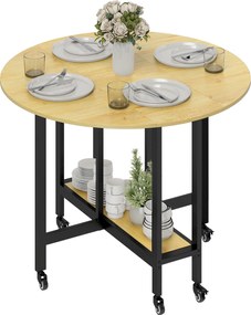 HOMCOM Masă de dining pliabilă pe roți, masă de bucătărie pentru 4 persoane cu poliță integrată, 100 x 100 x 75 cm, stejar | Aosom Romania