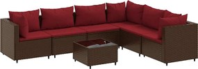 vidaXL Set mobilier de grădină cu perne, 7 piese, maro, poliratan