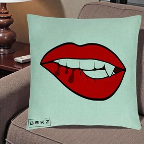 Perna Decorativa Vampire Lips Halloween, 40x40 cm, Verde Menta, Husa Detasabila, Perna Inclusa, BEKZ®