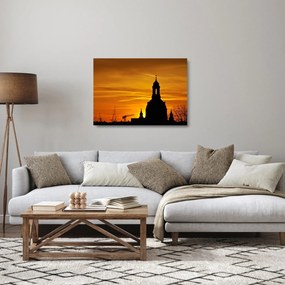 Tablou pe sticlă cu biserică în apus de soare (70x50 cm)