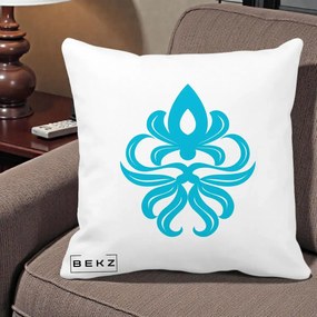 Perna Decorativa Ornament Turcoaz Fleur de Lis, 40x40 cm, Alba Mata, Husa Detasabila, Perna Inclusa, BEKZ®