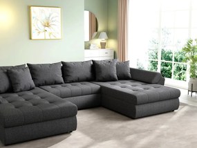 Colțar extensibil dumonde cu ladă de depozitare si sezut confortabil din spuma high-density, Loana U Enjoy Grafit 355x185 cm