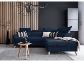 Colțar albastru închis extensibil cu tapițerie din catifea (cu colț pe partea dreaptă) Sweet Harmony – Miuform