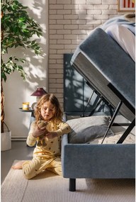 Pat boxspring albastru cu spațiu de depozitare 160x200 cm Elva Bold Line – Bonami Selection