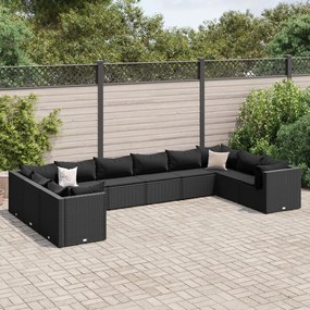 3308283 vidaXL Set mobilier de grădină cu perne, 10 piese, negru, poliratan