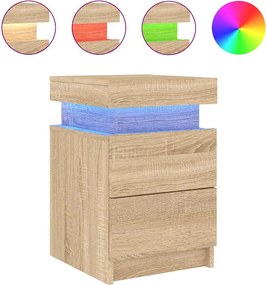 vidaXL Noptieră cu lumini LED, stejar sonoma, 35x39x55 cm