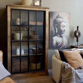 Vitrină natur din lemn de mango și metal cu 2 uși glisante vitrate 110x45x190 cm, „Paris"