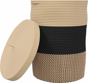 vidaXL Coș de depozitare cu capac, negru și bej, Ø37x50 cm bumbac