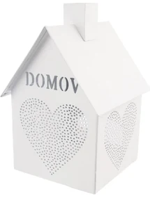 InDecor Sfeșnic metalic Domeček - Domov alb, 12 x12 x 17 cm