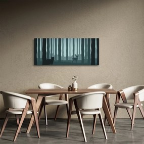 Tablou - Cerb cu lup pe stânci (120x50 cm)