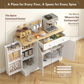 HOMCOM Comodă Modernă cu Spațiu de Depozitare, Bufet cu Sertar, Rafturi Reglabile, Mică Cămară de Bucătărie cu Rafturi Interioare, Alb | Aosom Romania